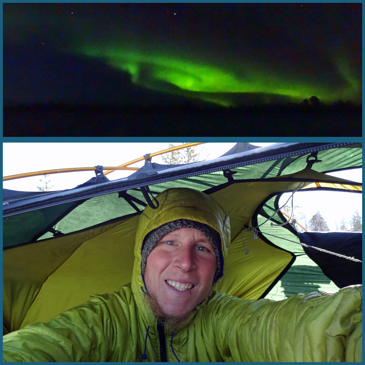 Vom Zelt aus bestaunte ich bei kalten -20 Grad die Nordlichter.
