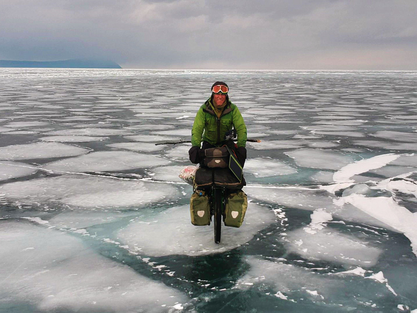 cycling on frozen lake baikal