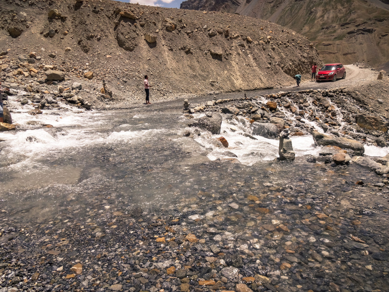 river on the road in Spiti Valley