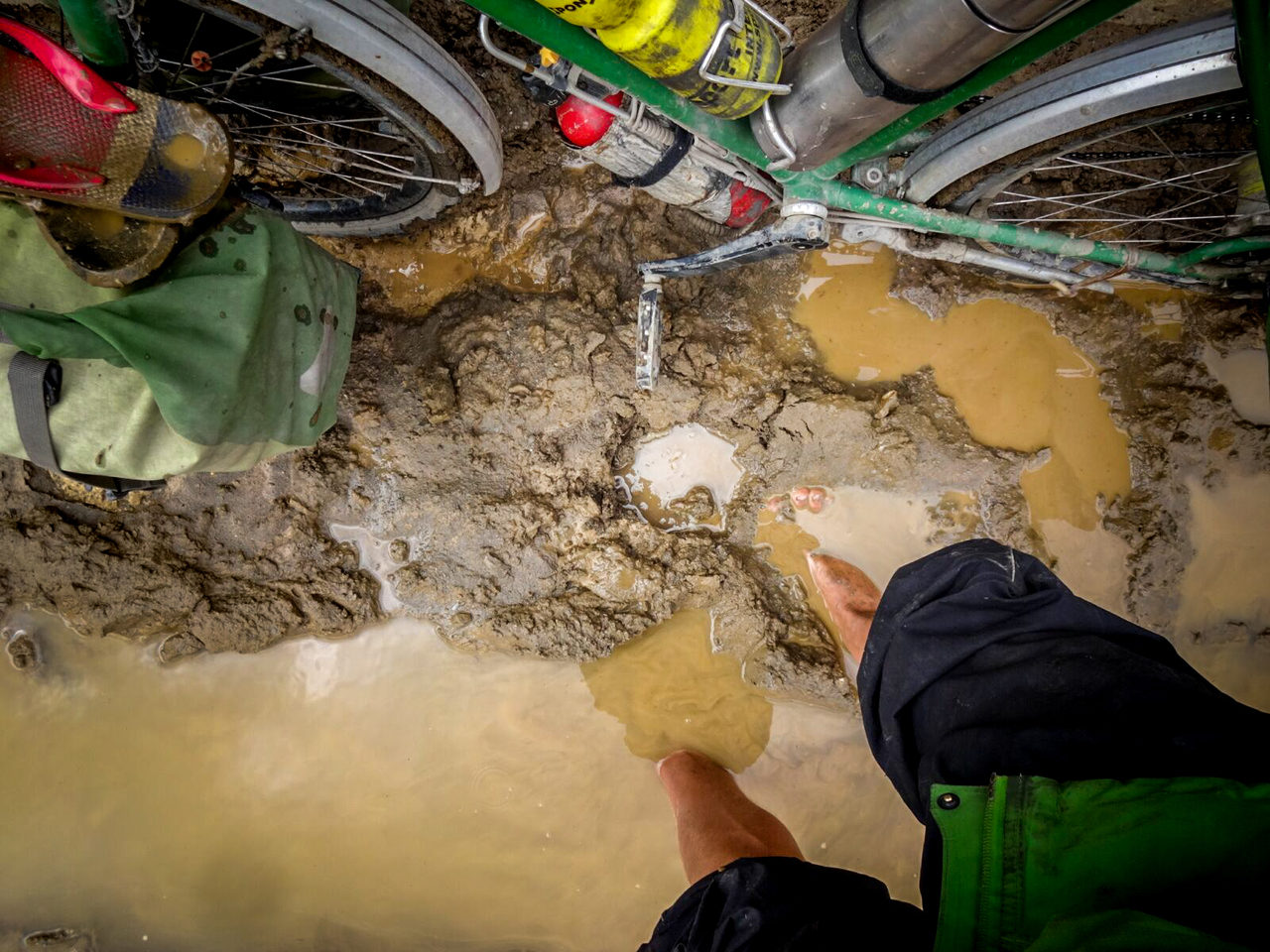 Muddy road in the Himalaya in India