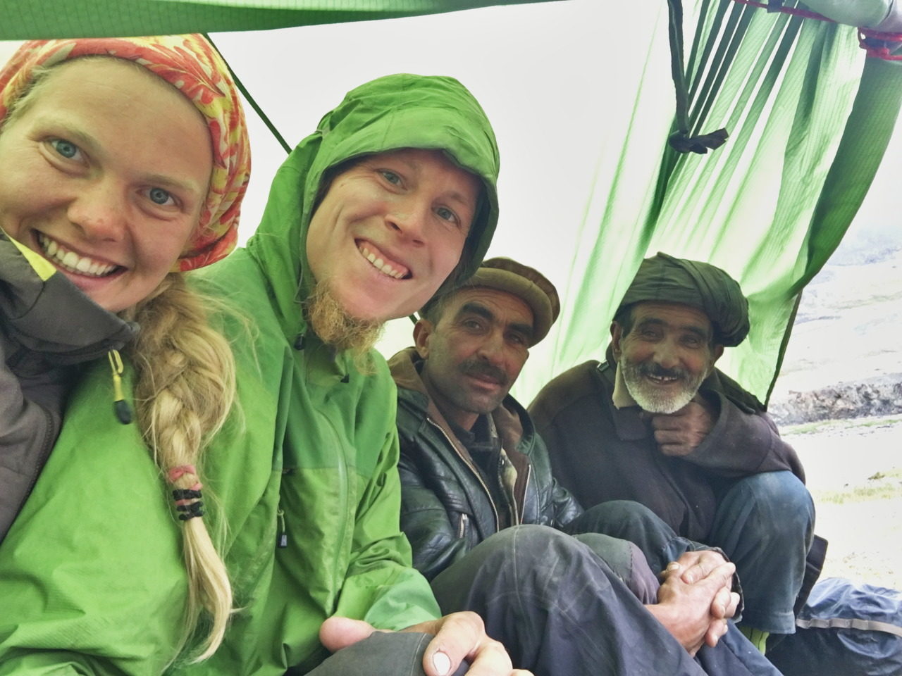 Waiting for better weather with two Afghans in a 1-Person tent