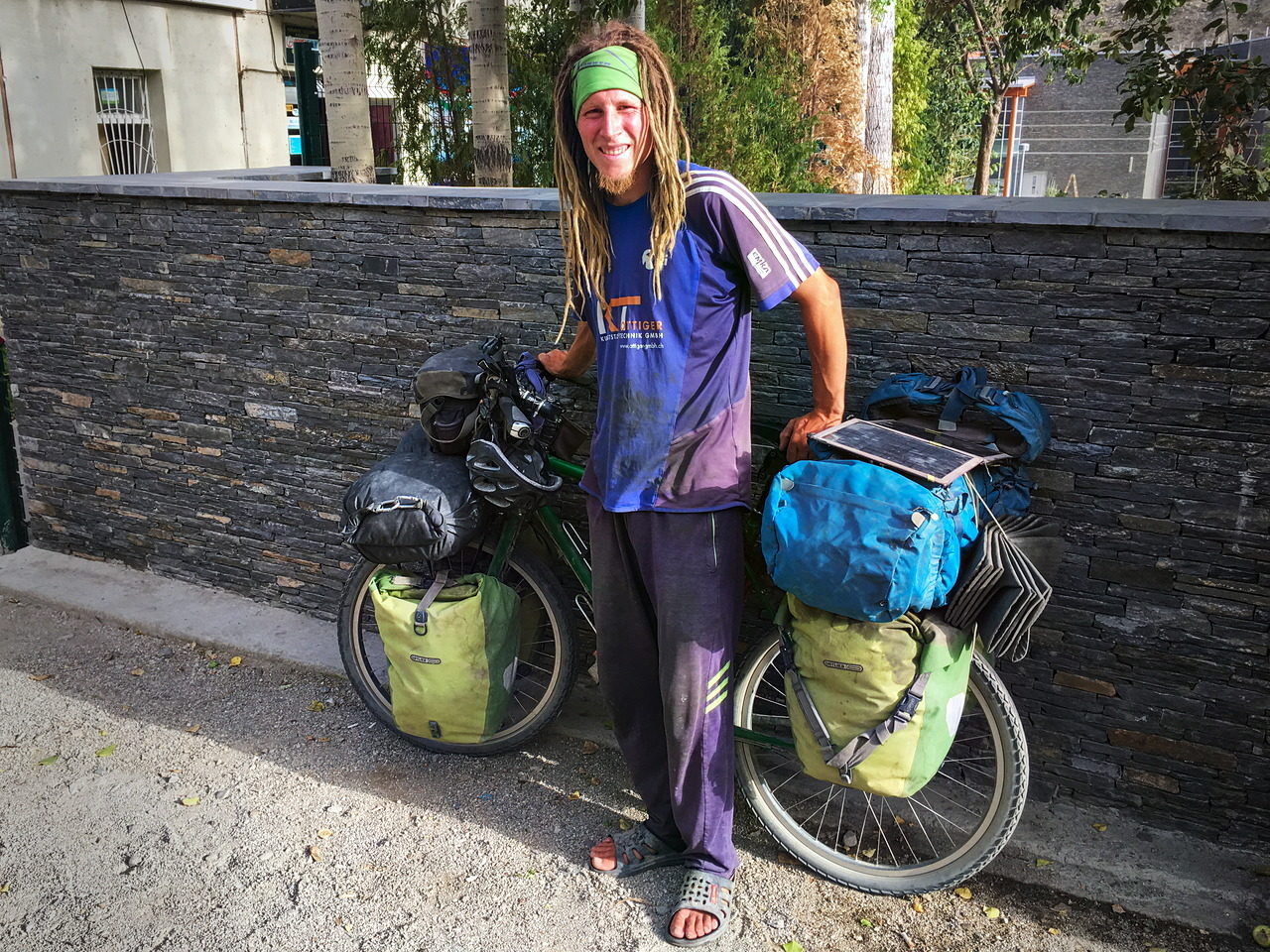 Heavy loaded bike in Tajikistan