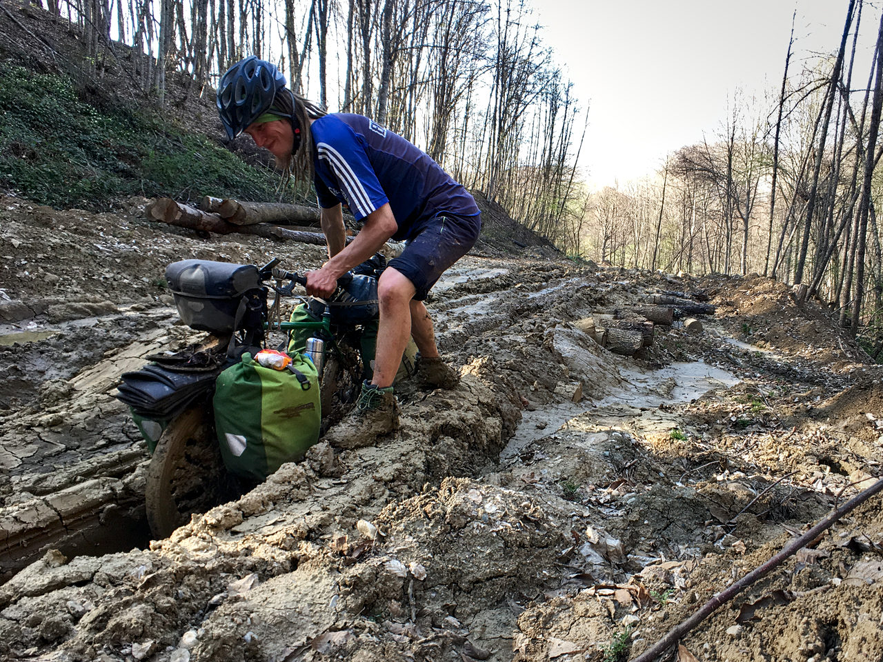 Muddy forest road in the North Caucasus