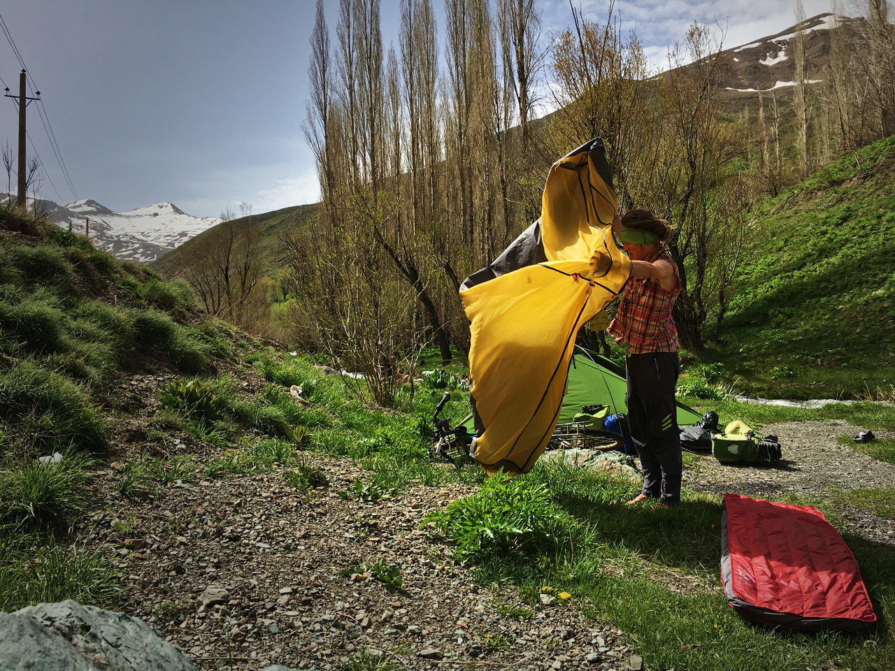 Cleaning my tent in Iran